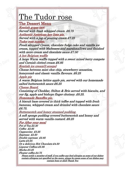 tudor rose menu.